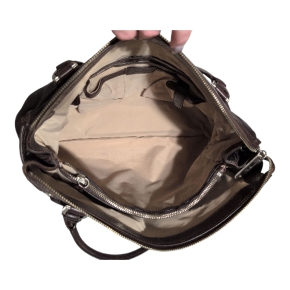 Vintage COLE HAAN Aerin DarkBrown Belt Loops Buckle Accent Large Satchel Handbag - Picture 8 of 16